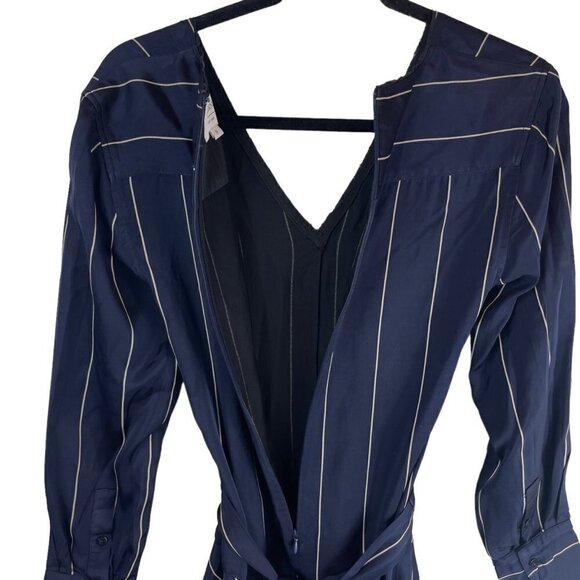 La Ligne New York Sadie Striped V Neck Long Sleeve Midi Dress Navy Blue White S - Picture 8 of 13
